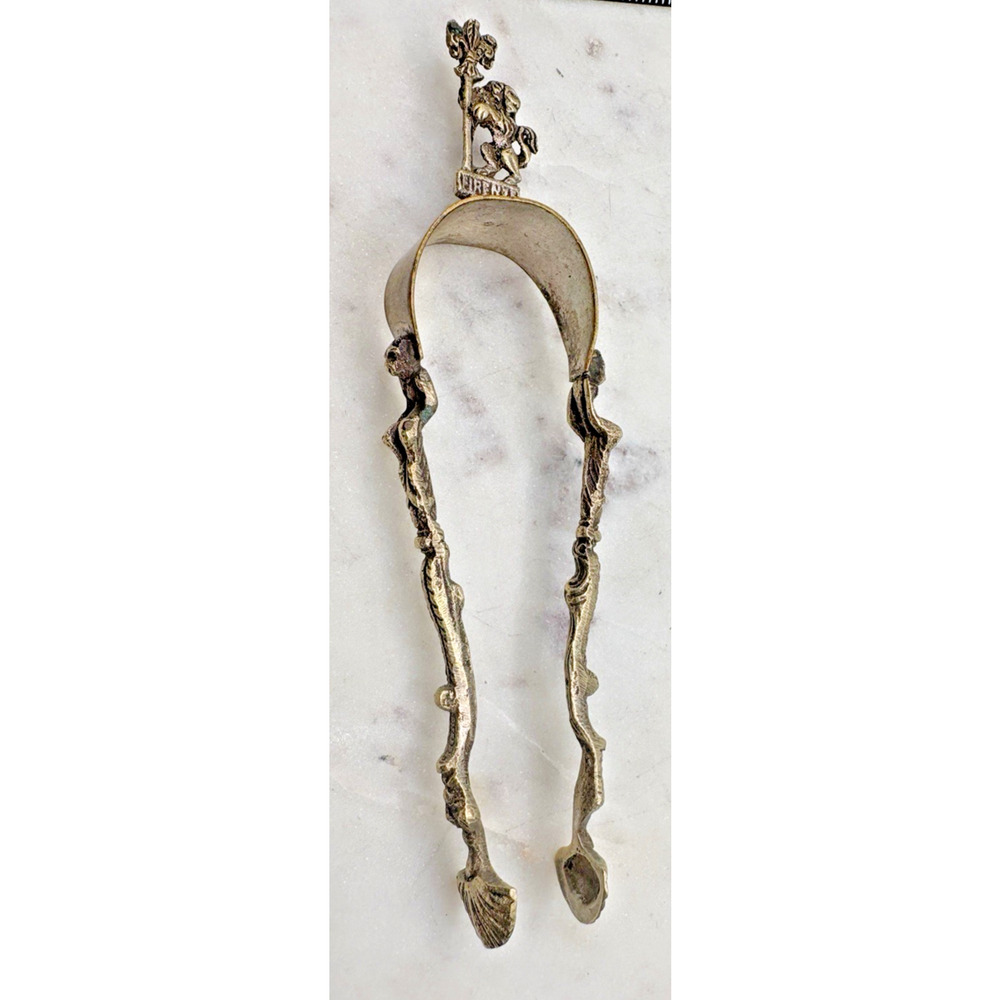 Vintage Ornate Griffin Gargoyle Sugar Ice Olive Tongs 5 1/4" Silver 925 Italy